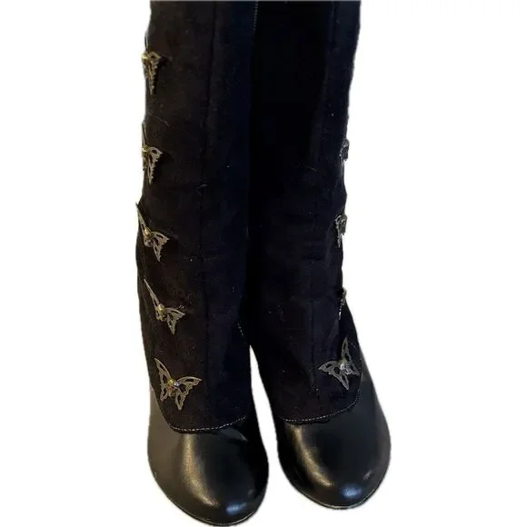 Demonia Women's Steampunk Skull & Butterfly Boots Black Size 6.5 Mid-Calf - Picture 9 of 12